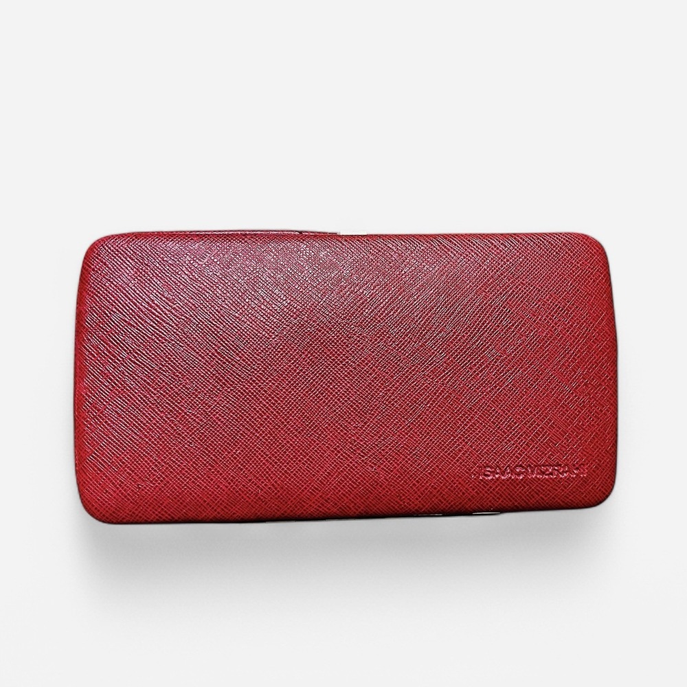 Isaac Mizrahi New York Credit Card Holder Hard Shell Case Wallet Red Saffiano‎